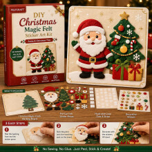 Ages 3-6 Santa & Christmas Tree Felt Craft Gift Box | Kids DIY Reusable Sticker Art Set | Mess-Free Safe Craft Kit for Presch