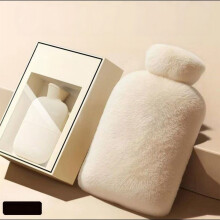 Borsa dell'acqua calda grande da 2000 ml con rivestimento in pelliccia sintetica beige – Design che trattiene il calore e an
