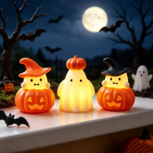 Presente Criativo de Halloween: Conjunto de 3 Miniaturas de Abóbora e Fantasma com Luzes de LED | Abajures em Formato de Chap