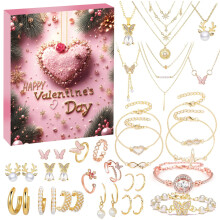 Valentine's Day Jewellery Gift Box Set – 20+ Pieces with Necklaces, Earrings, Bracelets & Rings | Elegant Heart-Themed Surpr