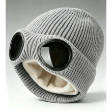 Knitted Beanie with Built-in Goggle Lenses – Windproof Fleece-Lined Ski Hat | Trendy Winter Streetwear for Women & Men