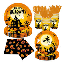Halloween-teemaiset juhla-astiasto, paperimukit, lautasliinat, kertakäyttöiset paperilautaset