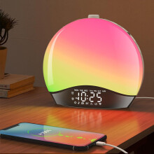 Wybudzenie gradientem RGB-Lampka z budzikiem Up, lampka nocna z wyświetlaczem cyfrowym, głośnikiem Bluetooth i ładowarką bez