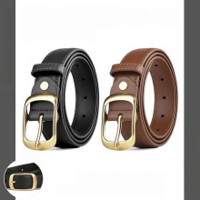 Conjunto de 2 cintos femininos minimalistas em couro – preto e marrom com fivela dourada | Ajustáveis até 105 cm (servem par