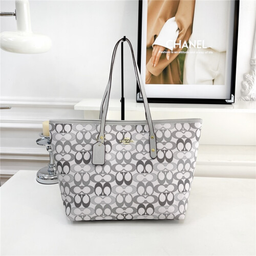 (Gray) Simple open old flower tote bag