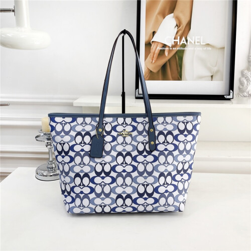 (Blue) Simple open old flower tote bag