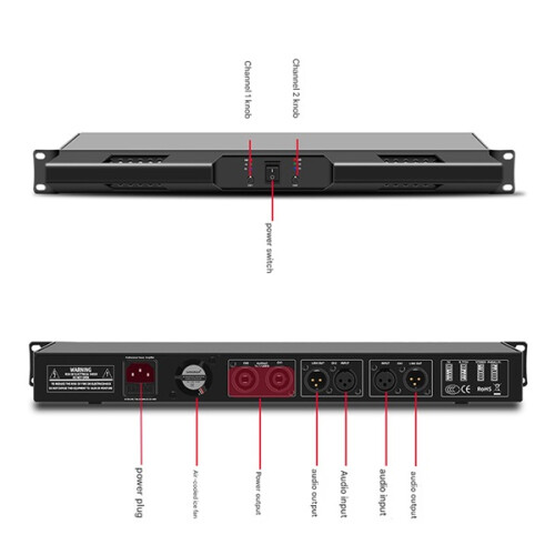 Professional Power Amplifier 2000W*2 1U Amps Max for Line Array / DJxc 2-Channel 1