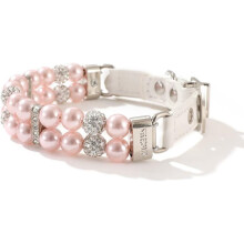 Pink pearl collar for pets, faux leather collar with rhinestones, adjustable PU leather collar, pearl collar for puppies., Pet Supplies