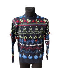 OFF THE RACK Świąteczny Sweter Unisex z Bombkami, Granatowy, Rozmiar M