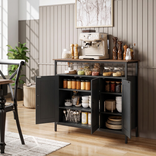 Homcom HOMCOM Industrial Kitchen Sideboard with Open Shelf & 2 Cabinets, Black
