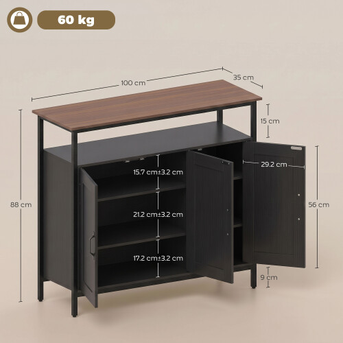 Homcom HOMCOM Industrial Kitchen Sideboard with Open Shelf & 2 Cabinets, Black 2