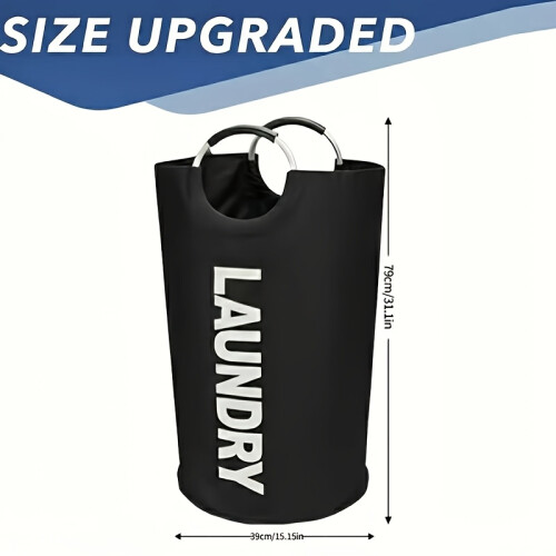(2 pieces - black) Large Foldable Laundry Hamper with Support Frame and Soft Ring Handle for Bedroom Dormitory Bathroom Storage 1