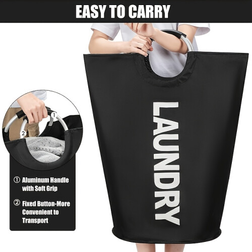(2pcs-gray) Large Foldable Laundry Hamper with Support Frame and Soft Ring Handle for Bedroom Dormitory Bathroom Storage 2