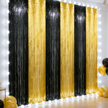 8pcs Black And Golden Color-Block Glossy Ribbon, Party Background Decorative Tassels, Graduation Birthday