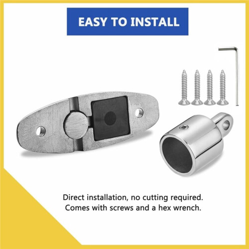 2 Pair Boat Bimini Top Hardware, Side-Mount Quick-Release Deck Hinges with Eye End Cap , Bimini Top Parts 2