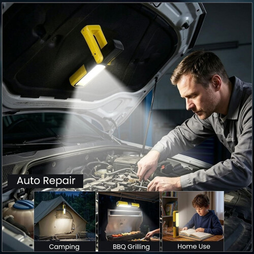 Magnetic Rechargeable Flashlight, LED Underhood Work Light for Mechanics 180 Rotating Base, Side Magnet, Hidden Hook A