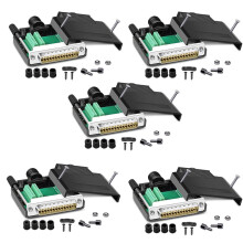 5PCS DB25 Solderless RS232 Serial Male Adapter, 25 Pin D-SUB Breakout Board with Case Long Bolts Nuts
