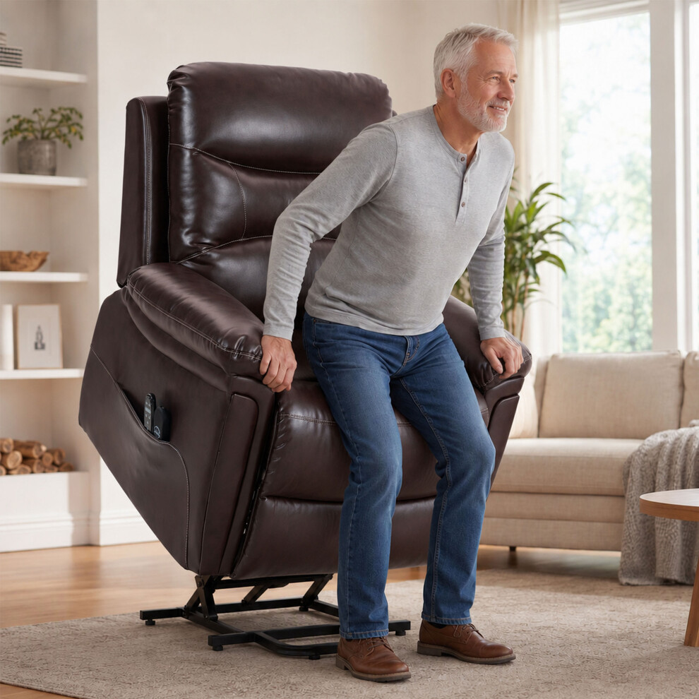 HOMCOM Riser Recliner Chair with Massage & Heat, Recliner Armchair, Brown | Size: Armchair - Image 4