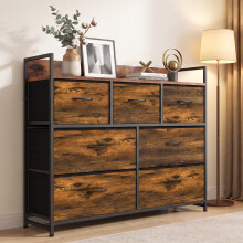HOMCOM 7 Drawer Chest of Drawers with Top Shelf and Steel Frame Rustic Brown