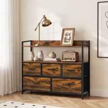 HOMCOM Bedroom Chest of Drawers 5 Drawer Dresser w/ Shelves, Rustic Brown