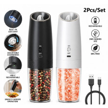 2Pcs Electric Salt Pepper Grinders Set Automatic Gravity USB-C Rechargeable LED Ceramic Adjustable Coarseness Kitchen Table BBQ Catering Gift for Home