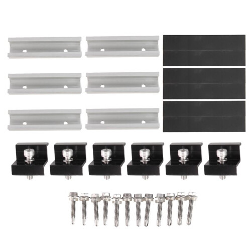 12pcs Solar Panel Bracket Aluminum PV Rail Fastening Module Trapezoidal Roof Mount Solar Rail End 1