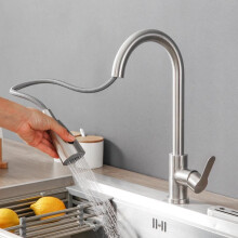 Kitchen Mixer Tap Brushed Silver Stainless Steel Telescopic Pull Out Kitchen Faucet with Shower Hose Hot Cold Water Quality Quality Quality
