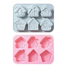 6-Cavity 3D House Silicone Mold - Festival Gingerbread House Resin Baking Candle Soap Decor