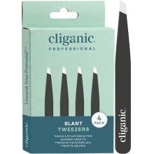 Cliganic Professional Eyebrow Tweezers Slant Tip - Precision for Men & Women, Stainless Steel Best for Plucking Chin Facial Hair (Black, 4 Pack)