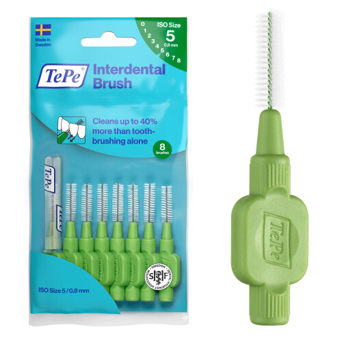 Tepe TePe Interdental Brush, Original, Green, 0.8mm/ISO 5, 8pcs