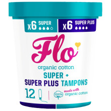 Flo Organic Cotton Applicator Tampons - 6 Super & 6 Super Plus