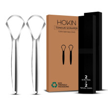 Tongue Scraper for Adults by HOKIN (2Pcs Oral Care Pack) Stainless Steel Tongue Cleaners Reduce Bad Breath 100% Metal Tough Scrapers Men and Women Hy