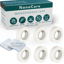 Micropore Tape, 6 Rolls 1.25cm x 10m & 10pc Gauze Pads, Medical Tape Kit