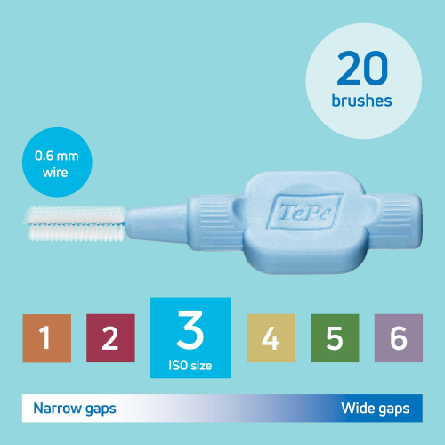 Tepe TePe Interdental Brush, Extra Soft, Blue, 0.6mm/ISO 3, 20pcs 2