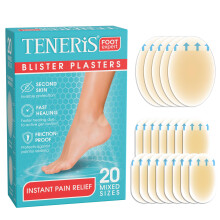 Teneris, 20 Hydrocolloid Blister Plasters – Instant Pain Relief, Waterproof & Invisible, Fast Healing, Friction-Proof – Thin & Flexible Blister Pa