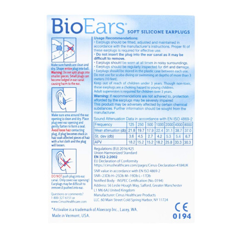 BioEars Soft Silicone Earplugs with ACTIValoe. (6 pairs) 1