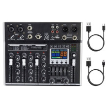 99DSP 4-Kanals Analog Mixer, 5-Bands Stereo-EQ och OTG Livestreaming med -Ljud och Dubbelt Ljudkort, Svart