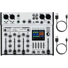 Mixer Analógico de 4 Canais 99DSP com Equalizador Estéreo de 5 Bandas, Transmissão Ao Vivo OTG, Áudio e Placa de Som Dupla (Branco)