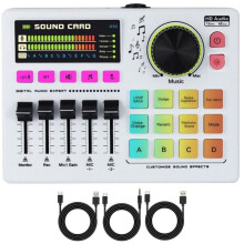 Live Streaming Audio Sound Card with 48V Phantom Power and OTG Connection for Mobile Phone Computer Broadcast White