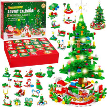 Bouwblokken adventskalender, kerstboommodelbouwset voor 24 dagen