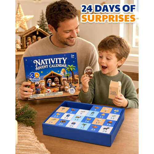 Julkalender för barn 3D-tryckt julkrubbaset leksaker present till småbarn 1