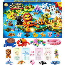 Calendario de Adviento 2026 para niños - Calendario de cuenta regresiva de 24 días con animales impresos en 3D - Regalos de juguete par