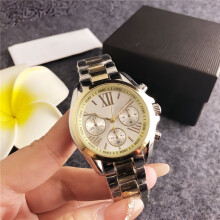 (Silver and gold) Women Stainless Steel Quartz Watch, Roman Numeral 3-Eye Dial Elegant Dress Wrist Watch for Ladies Daily Wear