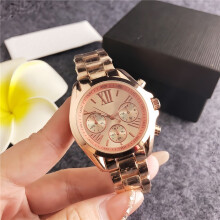 (Rose gold) Women Stainless Steel Quartz Watch, Roman Numeral 3-Eye Dial Elegant Dress Wrist Watch for Ladies Daily Wear