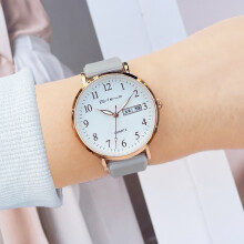 (High-grade silver-gold shell) Women Day Date Quartz Watch, Soft Silicone Band Round Gold Case Casual Wristwatch
