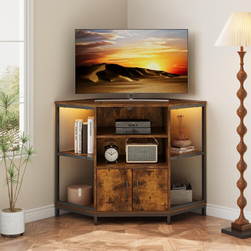 Dripex Vintage TV Corner Cabinet with LED Lighting