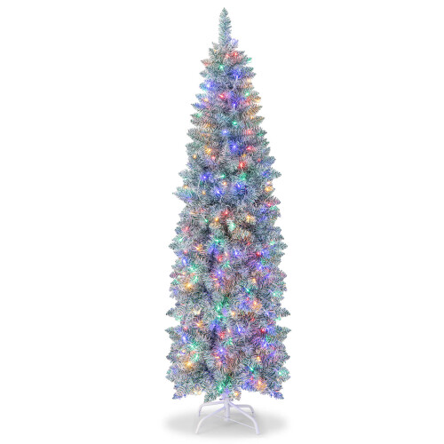 Costway 6 FT Pre-Lit Christmas Tree Hinged Slim Pencil Xmas Tree