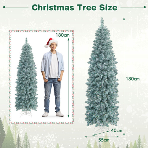 Costway 6 FT Pre-Lit Christmas Tree Hinged Slim Pencil Xmas Tree 2