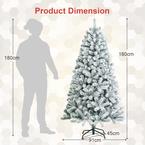 Costway 6 FT Snow Flocked Hinged Christmas Tree with 600 Branch Tips 2