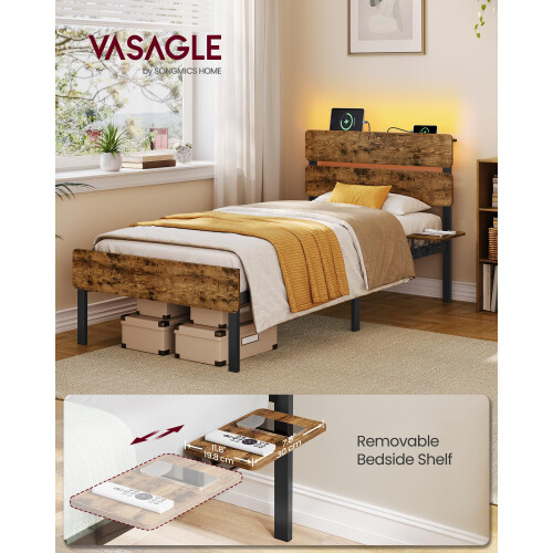 VASAGLE VASAGLE Single Bed Frame with Headboard, LED Lights and USB Ports 1